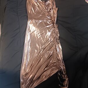 Bronze Metallic Ruched Dress